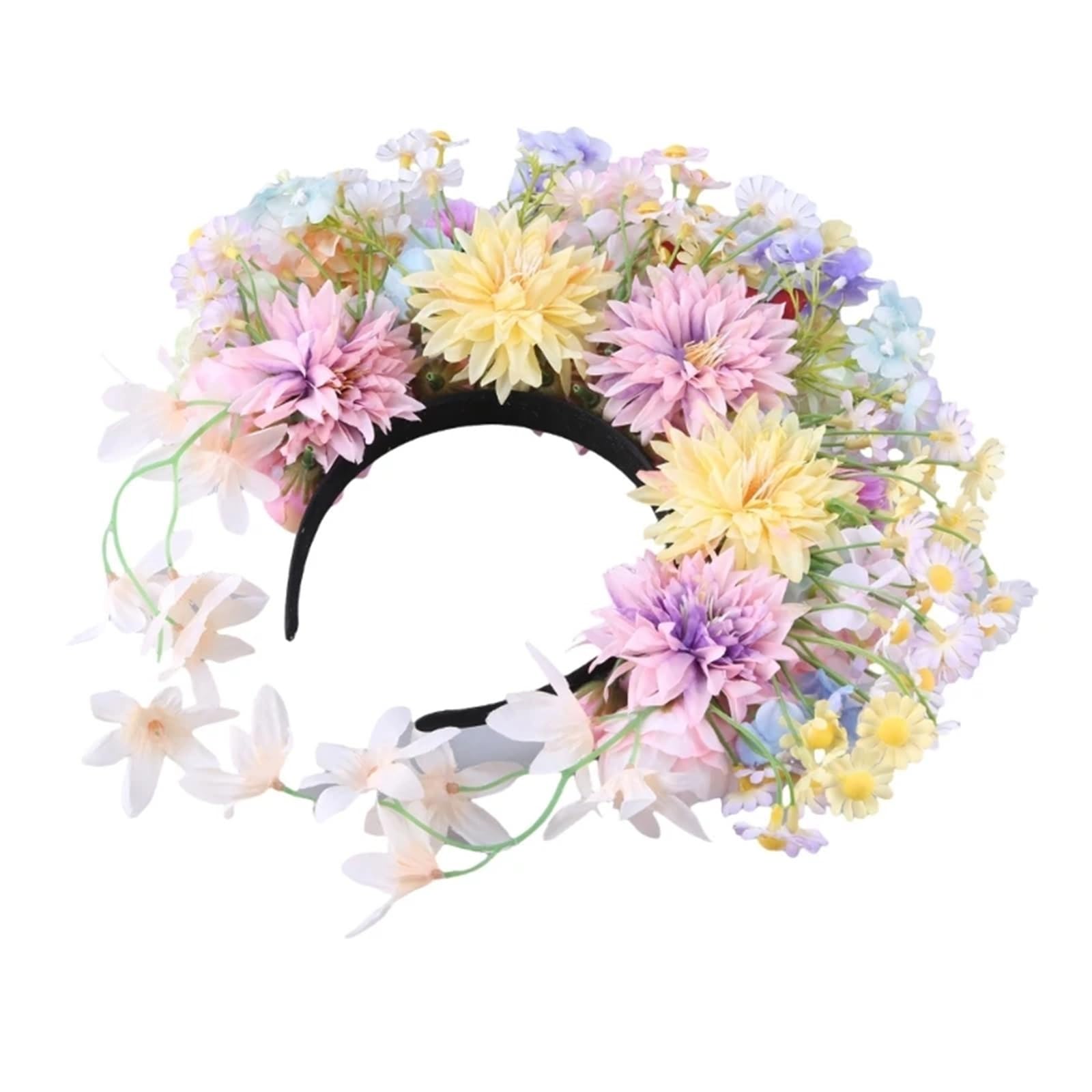 Haarreif mit künstlicher Blumenkrone Mehrfarbige künstliche Blumenkrone, Blumen-Stirnband, Haarkranz, Hochzeit, Party, Braut, Frauen(Color3)