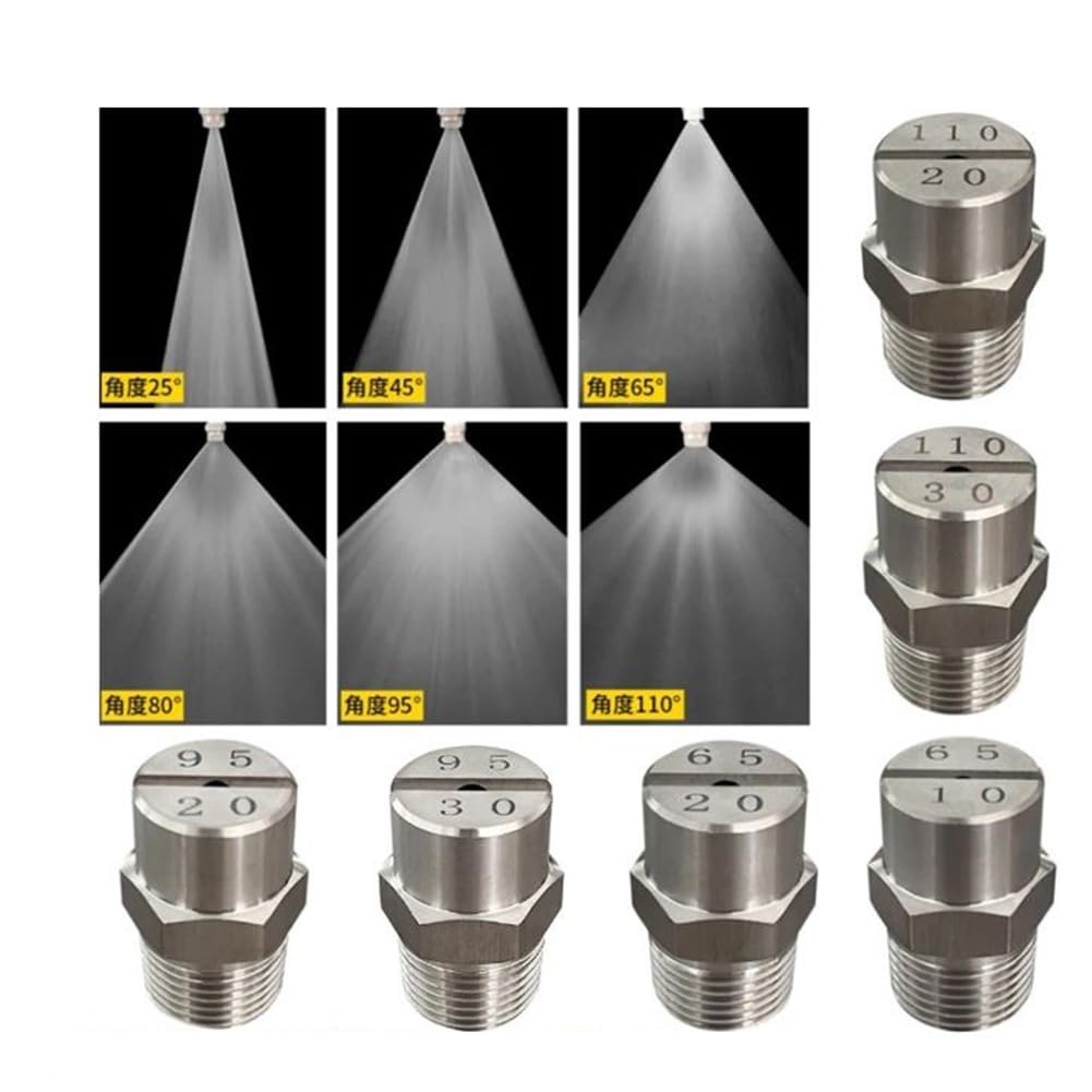 Buse de nettoyeur haute pression à ventilateur plat 6 pièces 1/8, 1/4, 3/8, 1/2 filetage externe Buse en acier inoxydable 304 25°/40°/50°/65°/80°/95°/110° Alésage de 0,03 à 0,1 1/4 1.8mm(0.071in) 25°