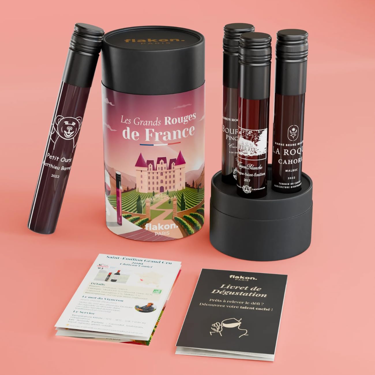 FLAKON – Coffret Les Grands Rouges De France – Sélection Exclusive Par Un Meilleur Sommelier De France – Dégustation Guidée En Vidéo – Idée Cadeau Homme – Coffret Vin Premium À Partager