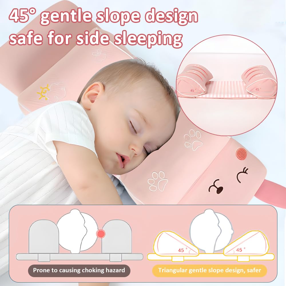 Oreiller sculptant la tête de bébé avec taie d'oreiller de dessin animé, oreiller en mousse à mémoire de forme pour bébé pour façonner la tête, oreiller pour enfants avec étui, respirant et