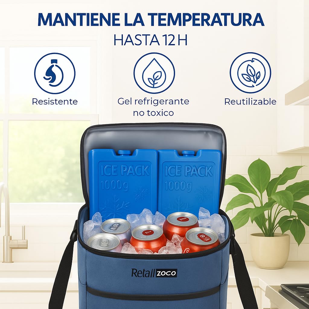Acumulador de Frio, Bloques de Hielo para Neveras portatiles, Placas Hielo Nevera, Tamaño de la Placa 22 x 3.5 x 14.5 cm, Plástico, Incluye Pack de 2 Bloques de 1000 Gramos Cada uno - imagen 3
