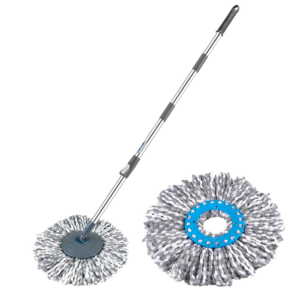 Primeway® Stainless Steel Spin Floor Mop 127cm Length Extendable Handle Stick Rod with Plastic Disc & 2 Microfiber Mop Head Refills 38cm 130g | Spares Replacement Set | Grey (B07DHL99BM) Amazon Price History, Amazon Price Tracker