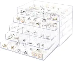 Netpeato Porta Joias, Organizador de Bijuterias Acrílico com 120 Compartimentos e 5 Gavetas