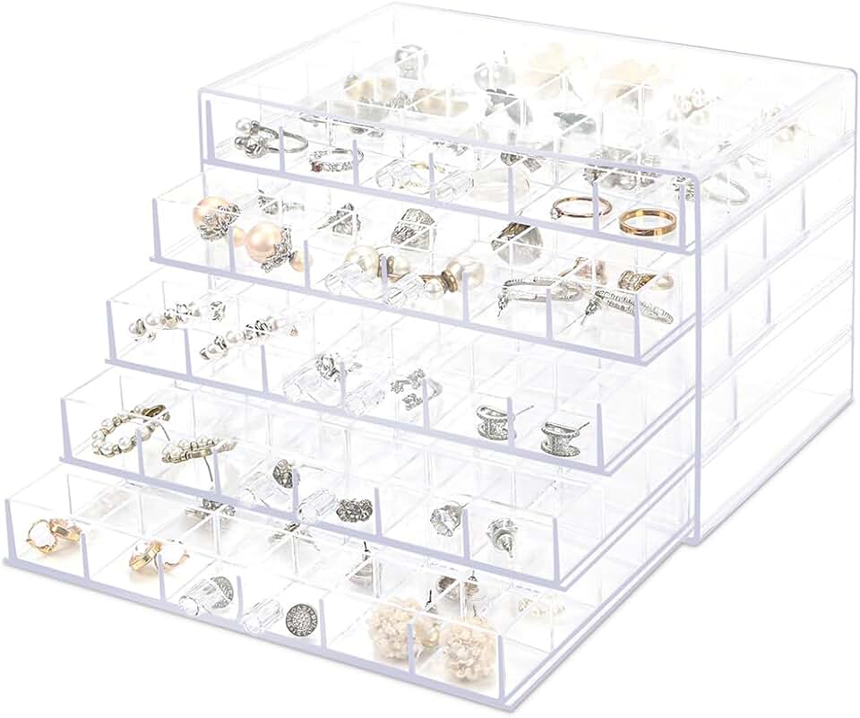 Netpeato Porta Joias, Organizador de Bijuterias Acrílico com 120 Compartimentos e 5 Gavetas