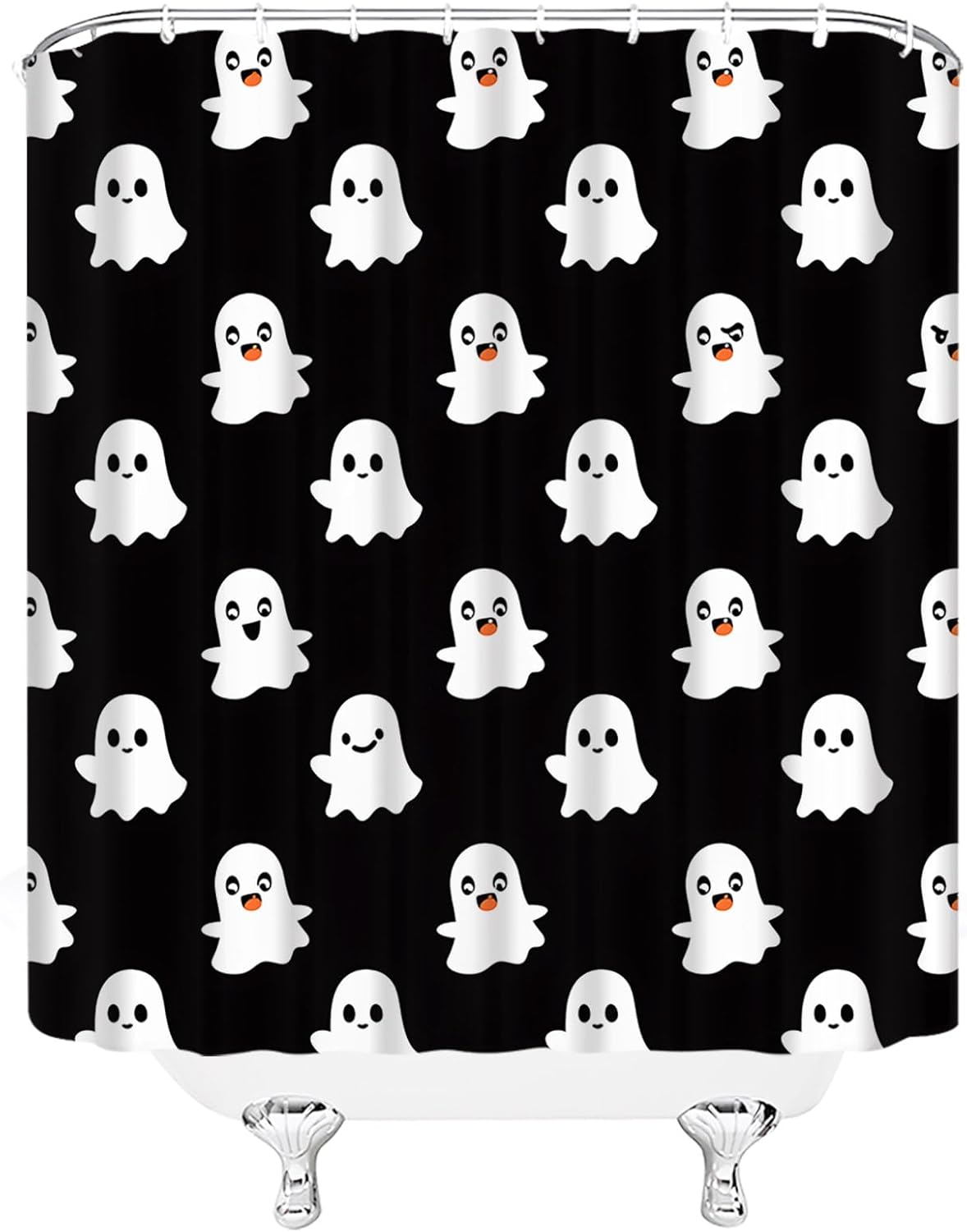 Spooky Halloween Shower Curtain Funny Ghost Cute Halloween Black White Gothic Scary Festival Boy Fabric Bathroom Decor Set with Hooks,(70" Wx84 H)