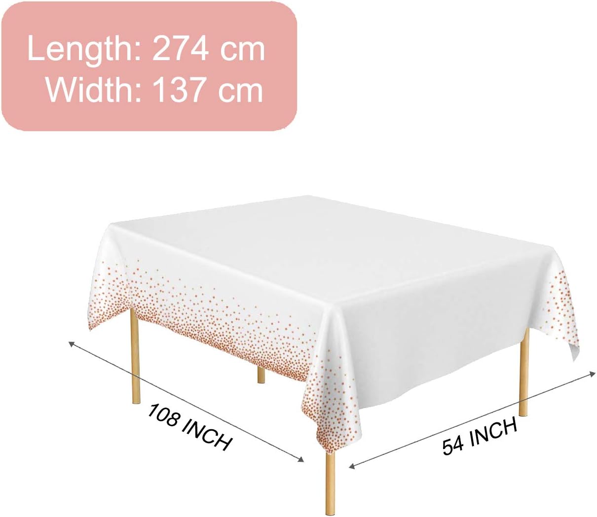 4 Pack - Plastic Tablecloths for Rectangle Tables,- Rose Gold Dot Confetti Party Table Cloths Disposable,Rectangular Table Covers, for Parties Thanksgiving Christmas Wedding, Anniversary,- 54" x 108" : Home & Kitchen