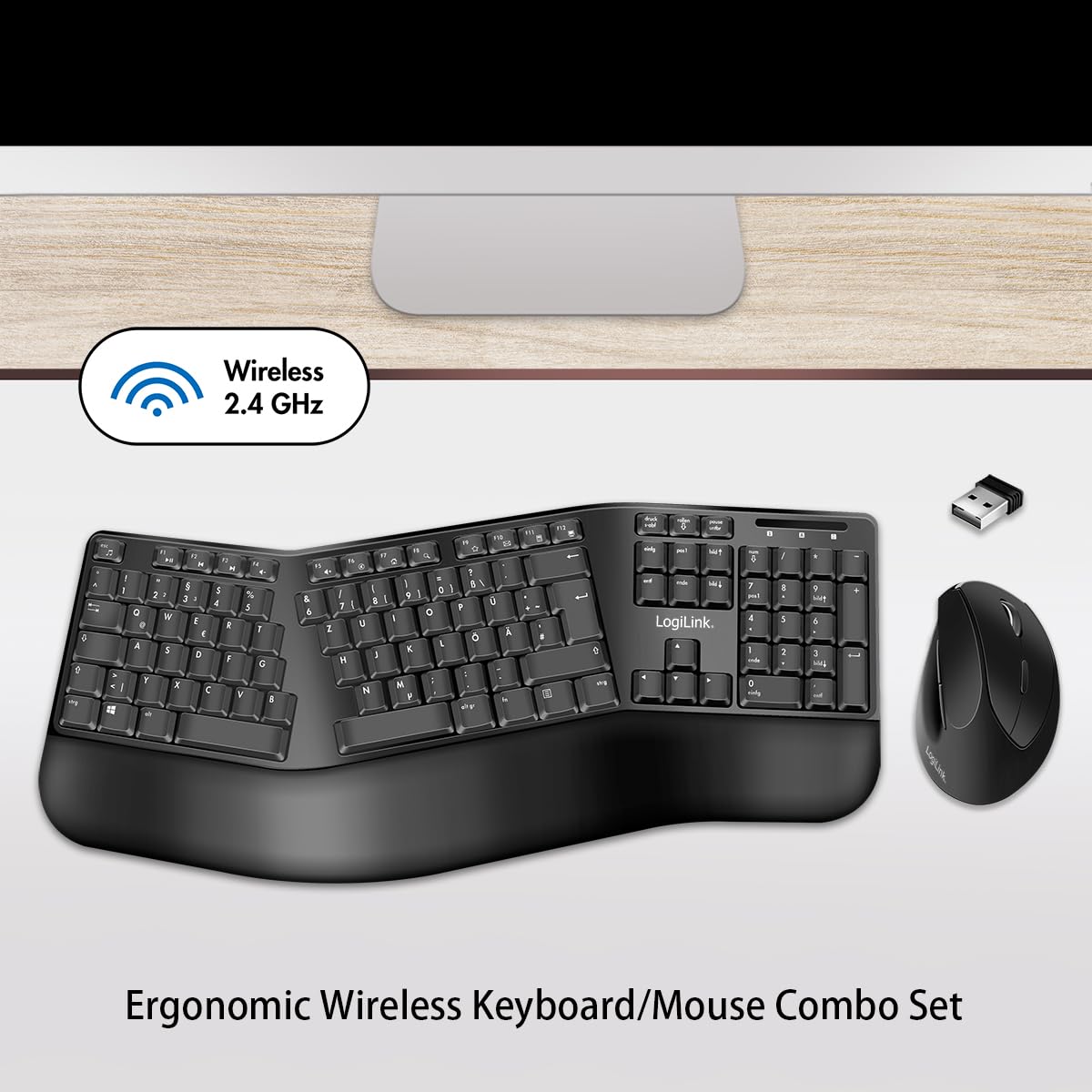 Logilink Juego de ratón ergonómico con Teclado Dividido (con 13 Teclas Multimedia)