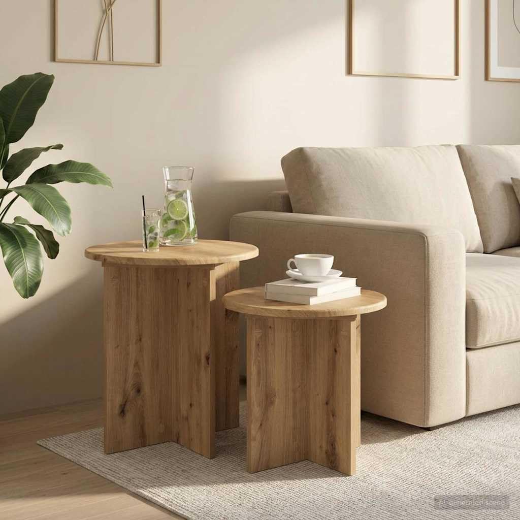 vidaXL Conjunto de mesas auxiliares 2 uds. Roble Artisan Ø 45 x 45 cm
