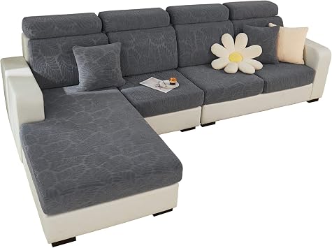 2023 New Universal Magic Sofa Covers, Wear-Resistant L Shape Sofa Covers, Interior Chaise Lounge Couch Slipcover, Replacement Anti-Slip Furniture Protector Leaves-dark grey, Large Single Seat Cover
