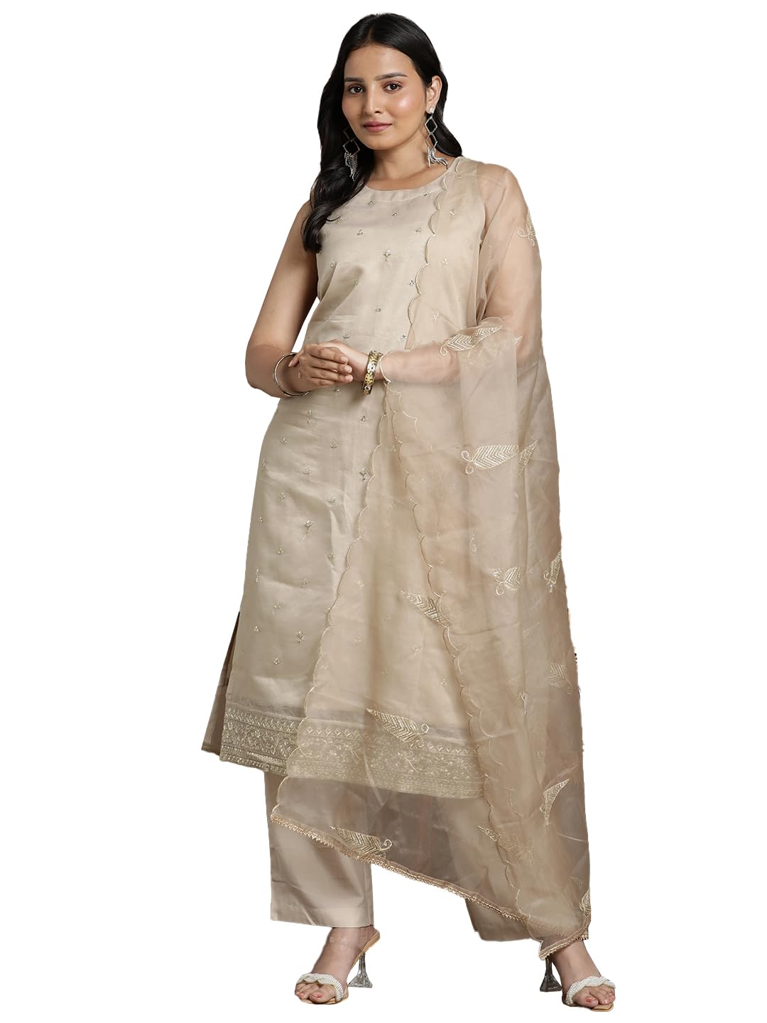 avanshee Women's Chanderi Cotton with Embroidery Kurta & Silk crepe Pant Set And Embroidery Organza Dupatta Ethnic Wear Salwar Suit Set (ES_2524)-picture-10