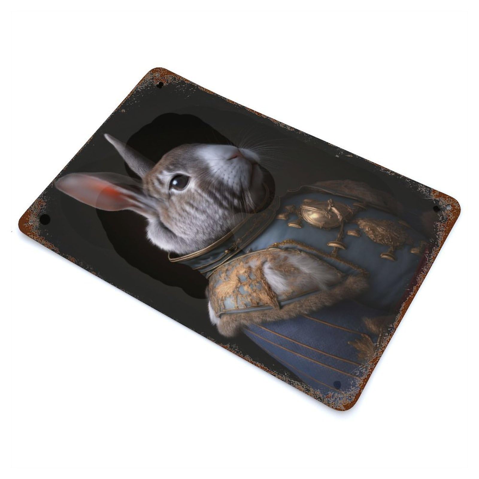 Rust Effect Napoleon Rabbit Rusty Metal Tin Sign 11.8"x7.9", Old School Wall Decor for Pub, Kitchen And Man Cave Decor