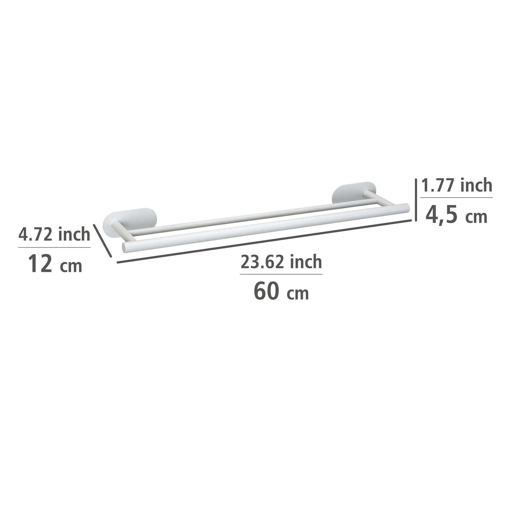 WENKO Turbo-Loc® Badetuchstange Duo Orea White matt, 60 cm, Doppel Handtuchstange aus rostfreiem Edelstahl, 60 x 4,5 x 12 cm, Weiß