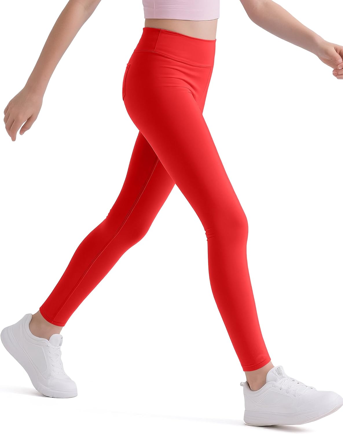 HASMES Girls Athletic Leggings High Waisted Comfort Soft Elastic Yoga Dance Running Pants with Pockets Activewear