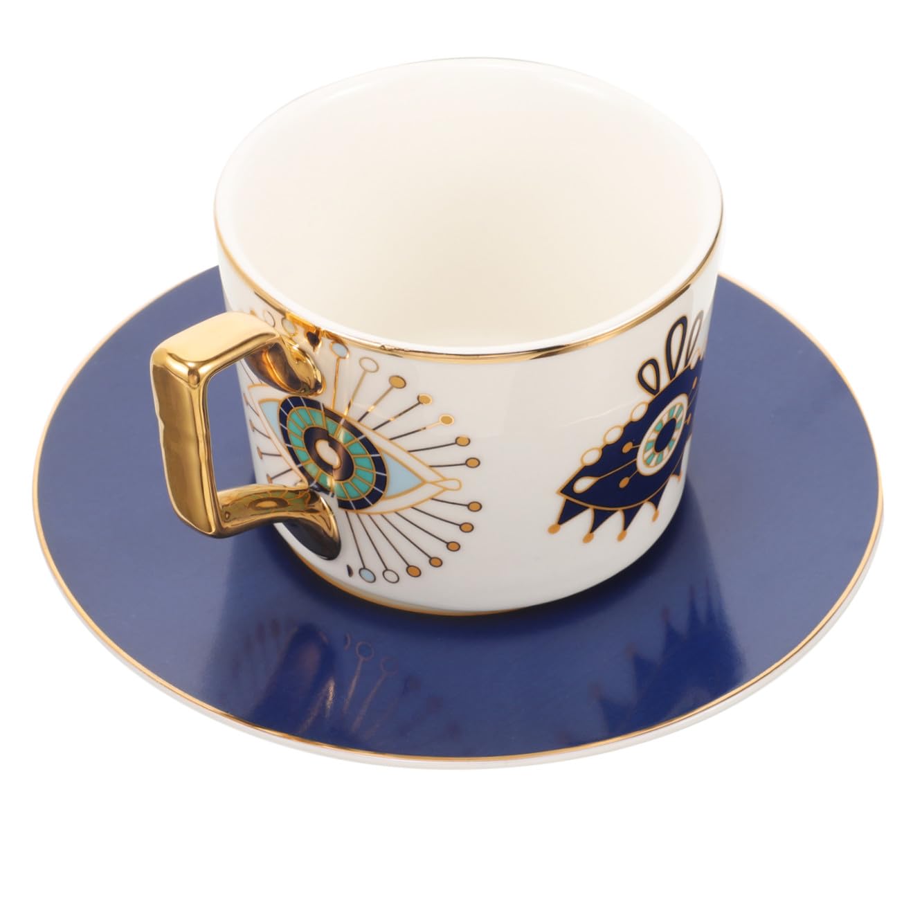 1set Tazzine Ceramica Con Piattino Design Evil Eye Tazza Per Caffè e Latte Stile Europeo Accessorio Per Tè e Pomeriggi Di Relax
