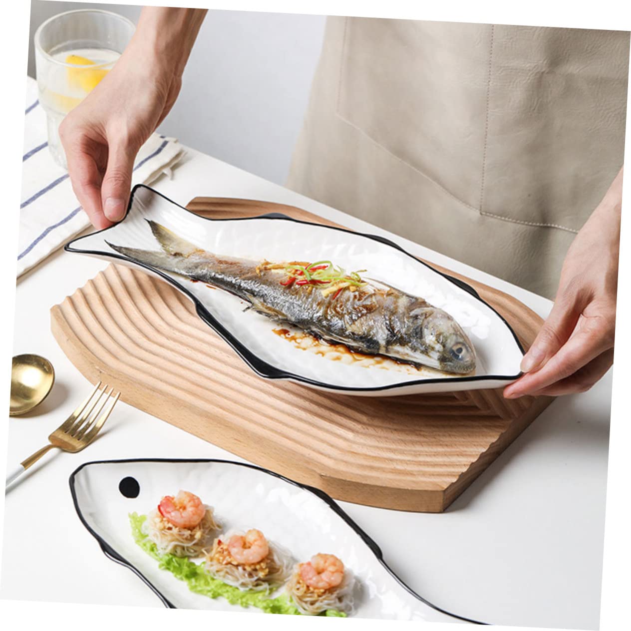 HEMOTON piatto di pesce al vapore a forma di pesce porta pesce in ceramica piatti da insalata bianchi teglie da forno pirofile per forno piatto da portata di pesce porta pesce creativo