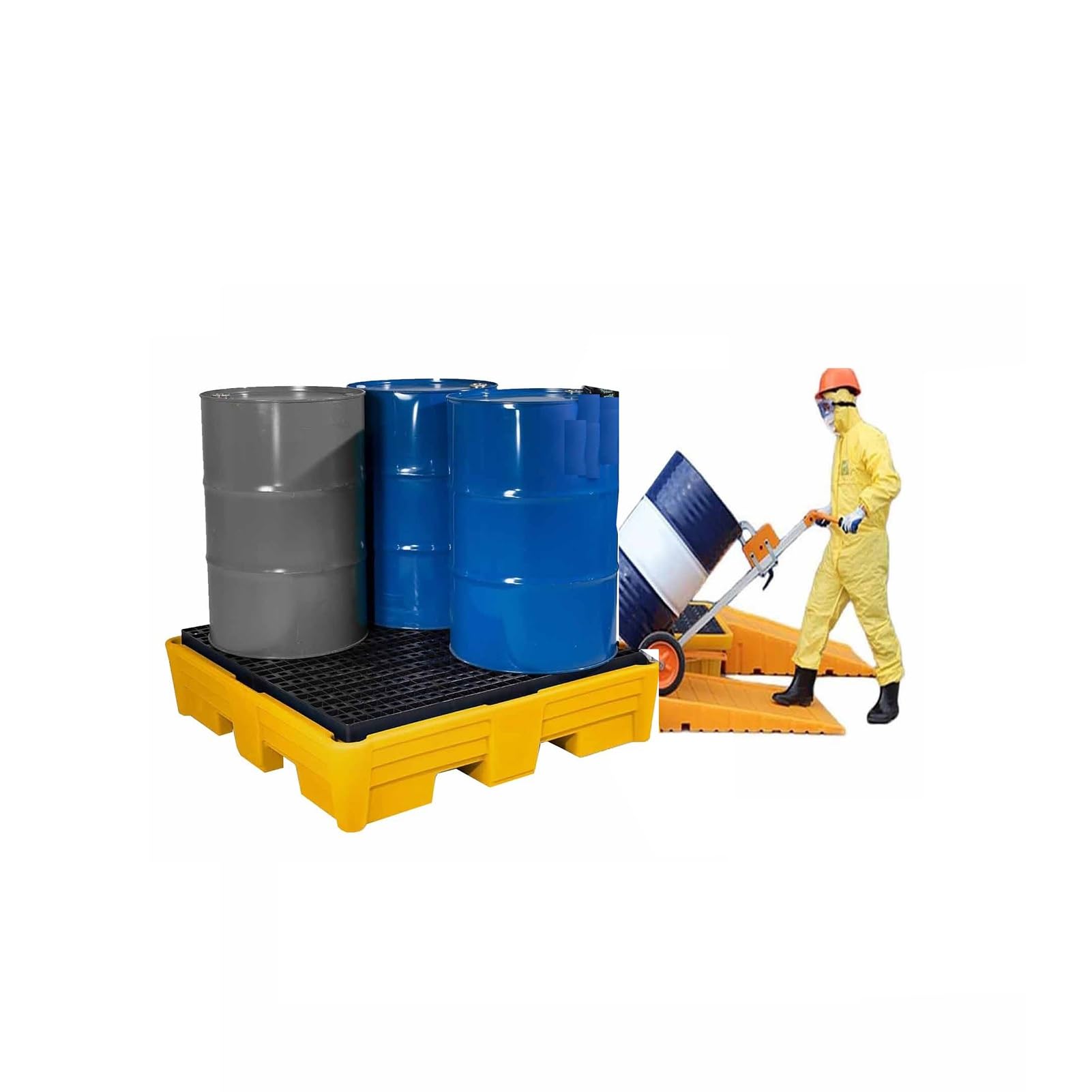 JKJZSALJ Modular Spill Containment Tray - Durable Plastic Pallet For Drum Spill Prevention, 120X120X18Cm With Drain & Grating, Ideal For Safe Liquid Storage & Spill Control,72x72x16cm