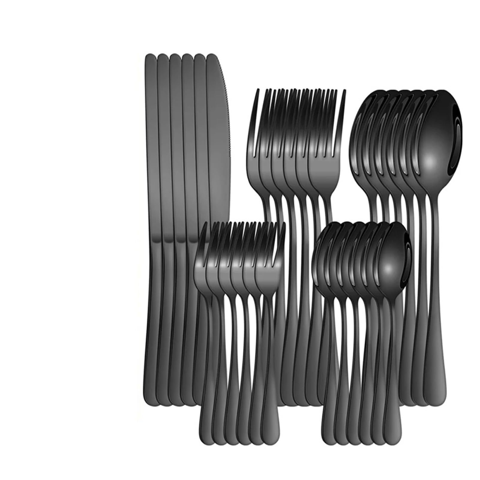 Juego de cubiertos 30 piezas, cuchillos, tenedores, cucharas, utensilios comedor, sartenes fondo plano, cocina navideña, acero inoxidable(Black gift box set)