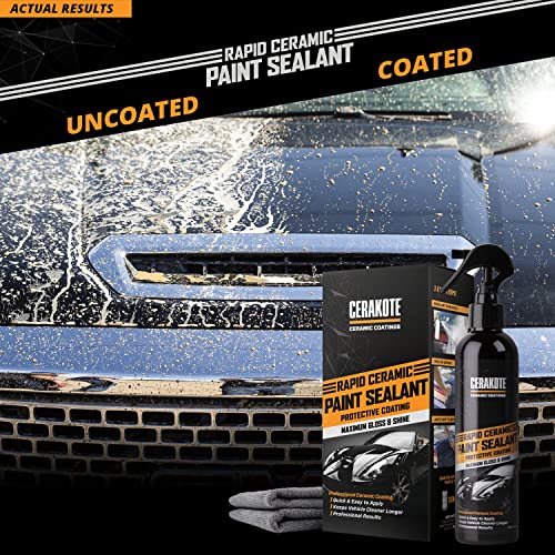 Cerakote Rapid Ceramic Paint Sealant Kit (8Oz Bottle)– Maximum Gloss & Shine – Extremely Hydrophobic – Unmatched Slickness - Repels Road Grime – Long Lasting - Quick & Easy Application - Professional Results #TOP4