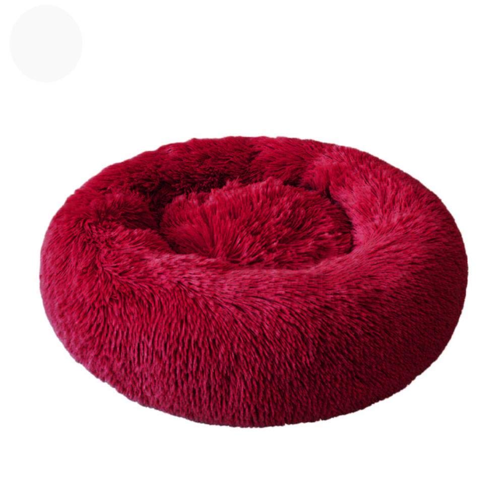 Lit pour chien et chat rond lavable - Panier douillet rouge vin 50cm