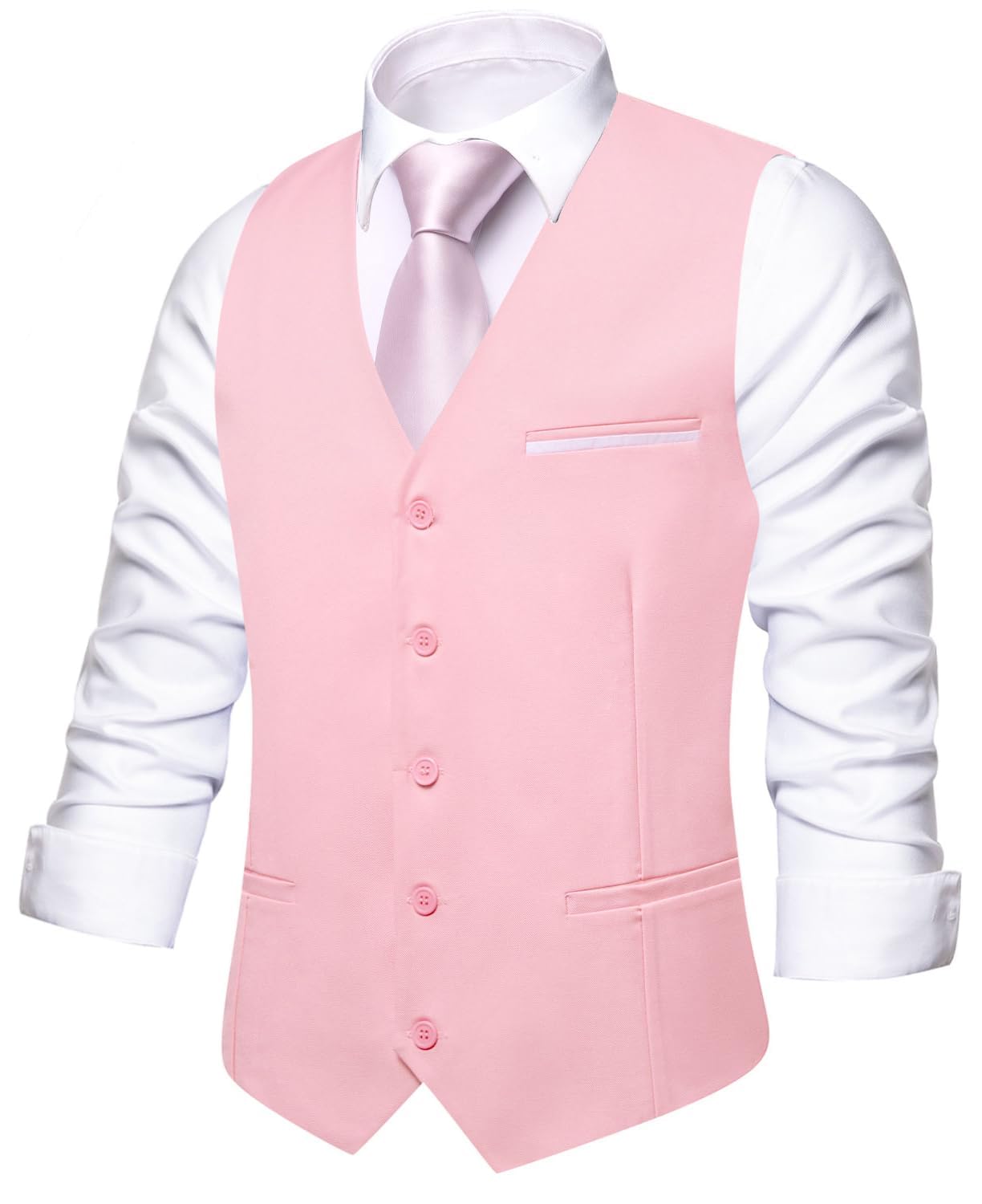 Hi-Tie Men's Formal Suit Vest Solid Fit Vest for Men 3 Pockets V Neck Waistcoat Business Wedding Casual
