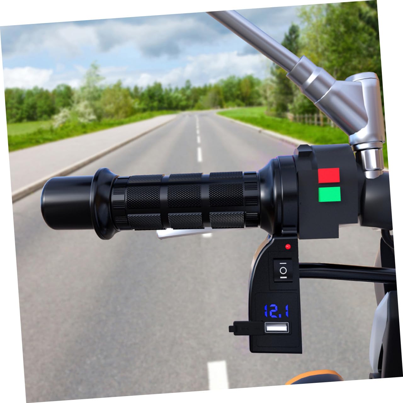 NUOBESTY Empuñadura Calefactable Eléctrica para Motocicleta 12v Control de Temperatura Ajustable Puerto de Carga USB Diseño Antideslizante y Protección contra Vibraciones Adecuado para