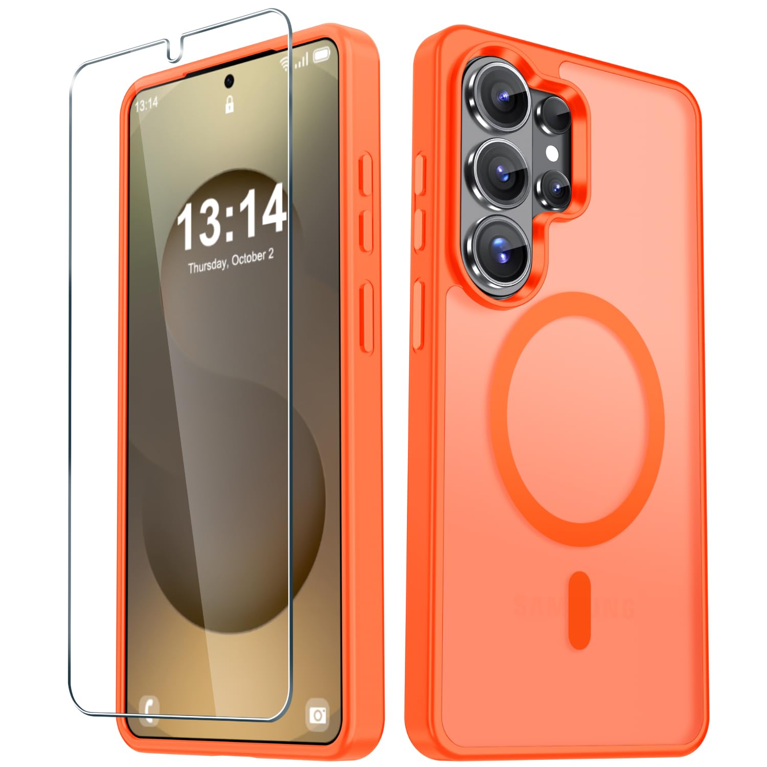 for Samsung Galaxy S26 Ultra Case, Matte Magnetic Phone Cover, Orange | Fit for MagSafe, Screen Protector included, Shockproof Military Grade Protection, Translucent Frosted Back