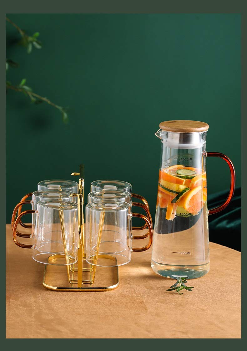 LOWLIU Caraffe di tè Freddo Brocca di Vetro con Coperchio del Filtro Caraffa in Vetro con Una Linea di Laurea di precisione for la brocca di Succo di tè Freddo, Bevande Fredde/Calde brocche