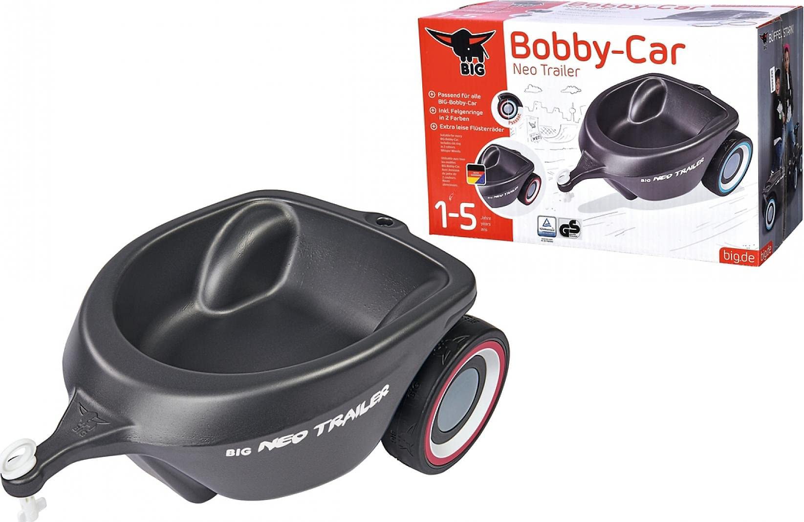 Big-Bobby-Car Neo Trailer Antrailer - Bobby Car Remolque para Interior y Exterior para Coche Big Bobby, Volumen de Carga: 3 litros, para niños a Partir de 1 año, Gris