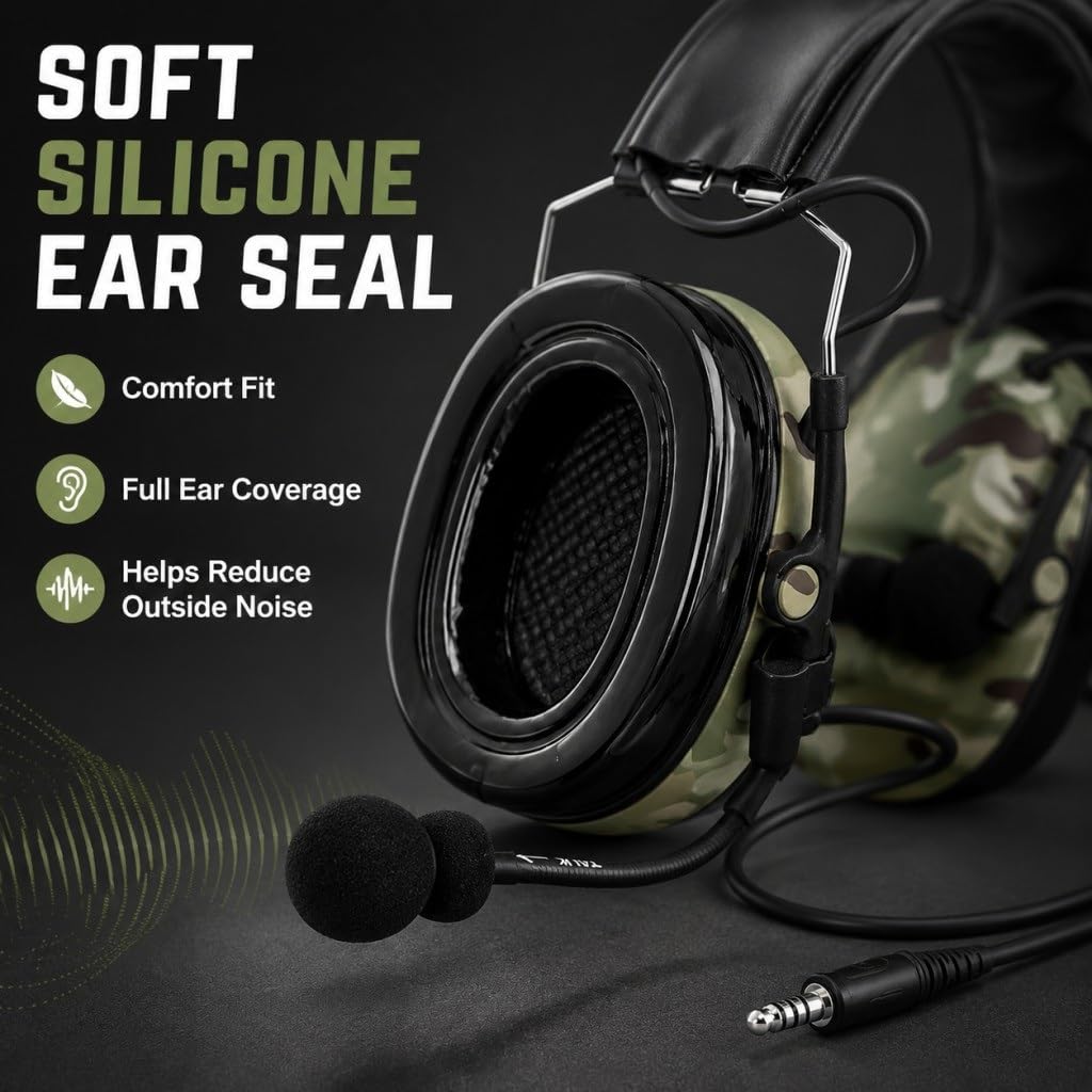 Auriculares Tácticos De Camuflaje C2, Auriculares Electrónicos De Silicona