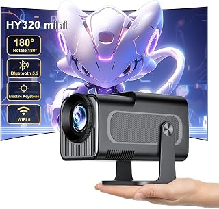 【HY320 Mini】Projectors Full HD Support 4K, Android Projector Outdoor Mobile Phone, Portable Home Theater, Mini Projector, WiFi Bluetooth 1080P, 180 Degree Twisting, Portable Projector Blanket with