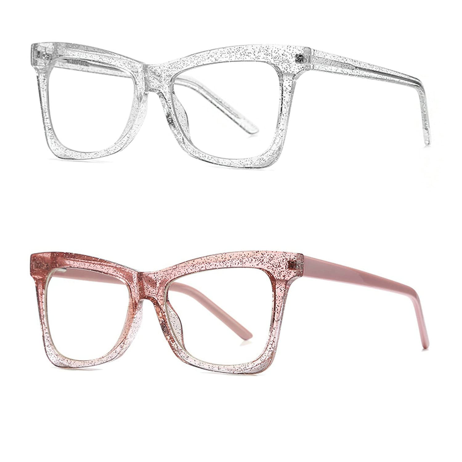 Melrose Women's Blue Light Blocking Glasses Big Frame Glitter Fashion Optical Reading Glasses 2PCS (2pcs pink+clear, 1.75)