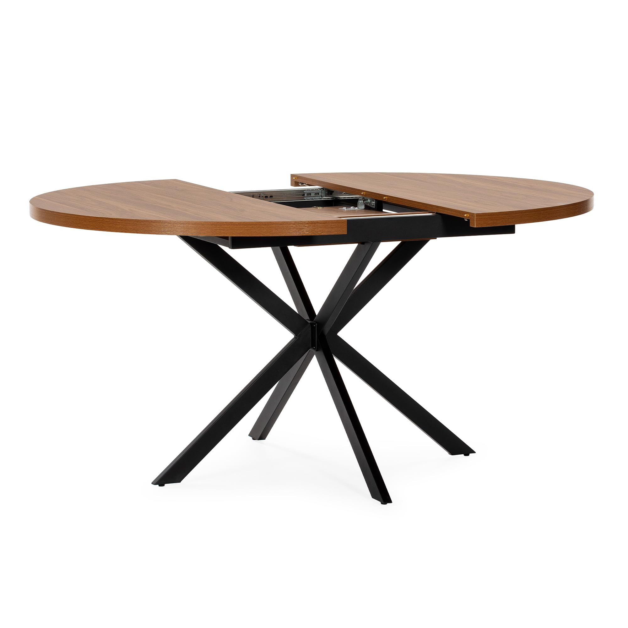 HOMN LIVING Mesa de Comedor Redonda Extensible Murano Color Nogal, 120-160 cm (Largo) 120 cm (Profundidad) 75 cm (Altura)