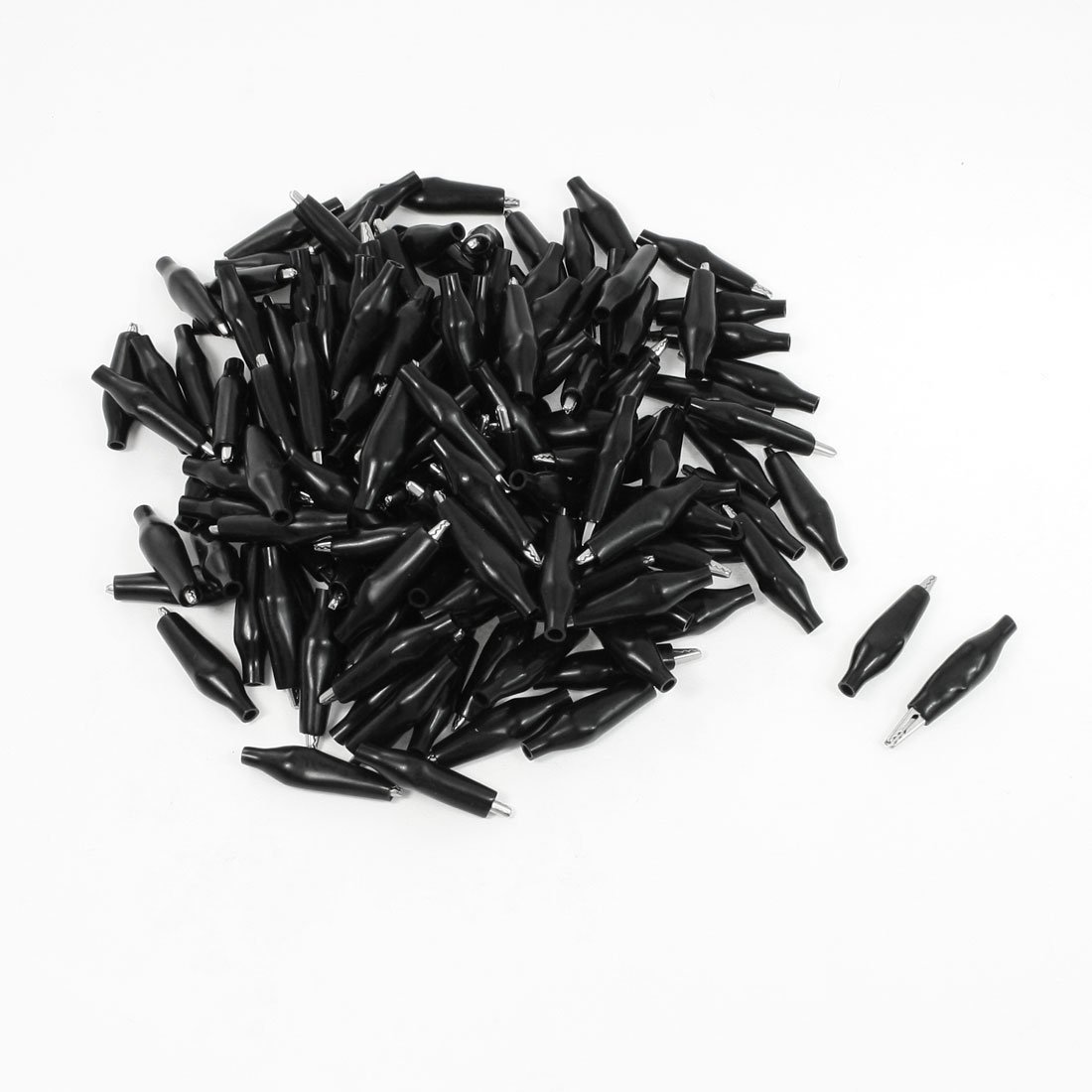 Aexit 150 Pcs Electrical Testing 35mm Alligator Clip Battery Clamp Terst Voltage Testers Probe Black