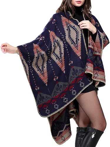 Miniatura 3 de Urban CoCo Poncho de colores para mujer, chal con frente abierto, color en bloques