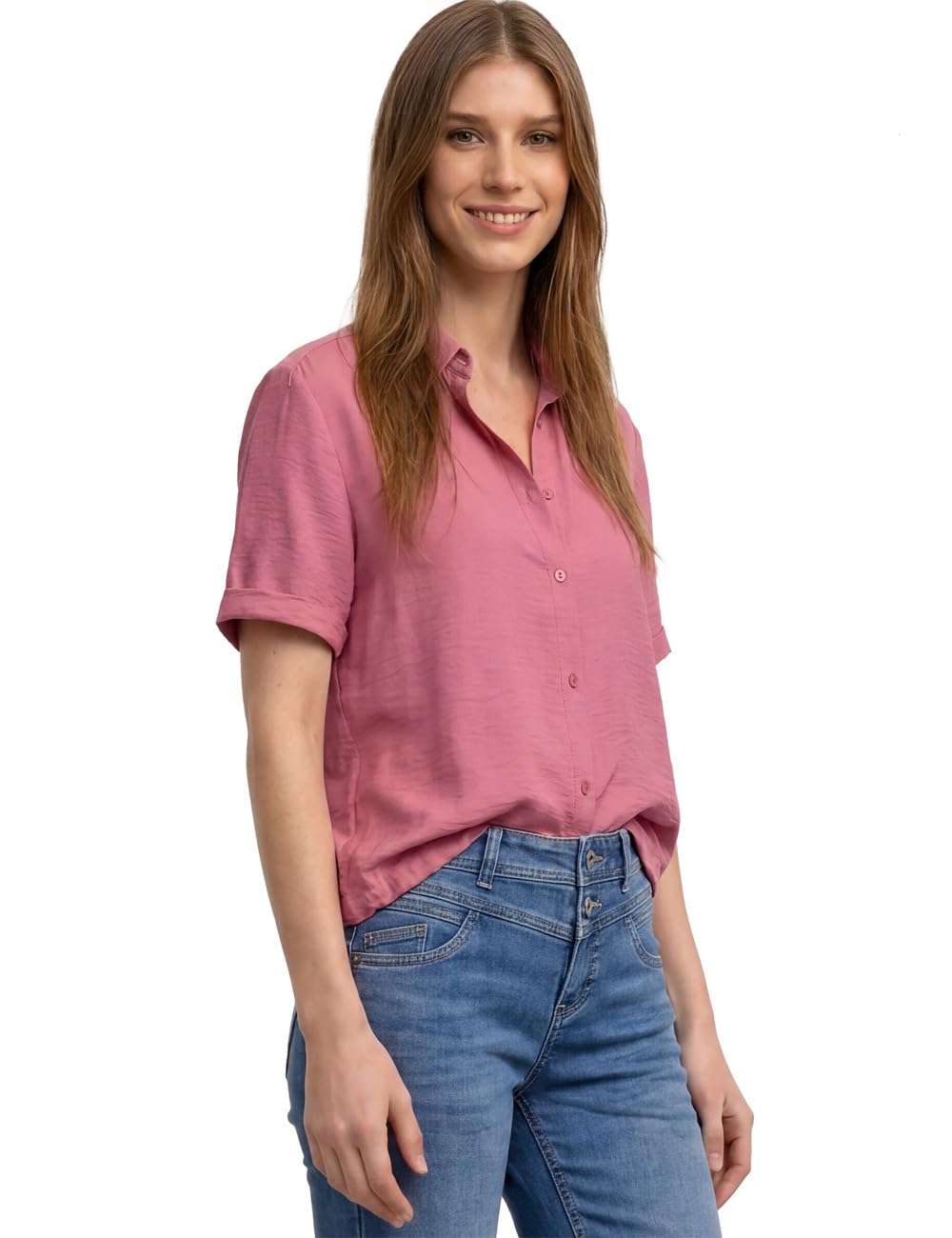 Street One Short Sleeve Shirt Blouse in Plain Colour Blush Berry 46