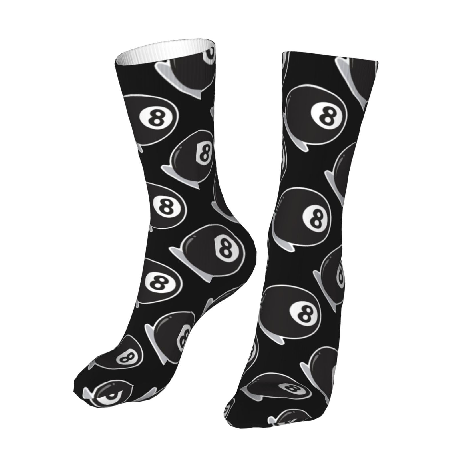 DISNIMOO Black 8 ball Pool Socks, Funny Novelty Crew Socks Gift for Men Women Teen, Black, One Size