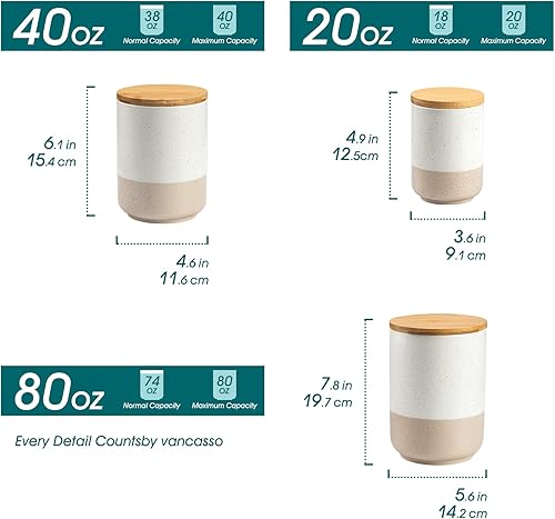 Miniatura 2 de vancasso Sabine - Juego de recipientes para encimera de cocina, recipientes de cocina de cerámica de 804020 onzas con tapas herméticas de bambú,