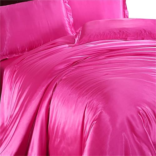 Miniatura 6 de Kanak Bedding Juego de ropa de cama de 3 piezas, juego de edredón de satén de seda suave, bordado simple de seda, color sólido, 1 funda de edredón +