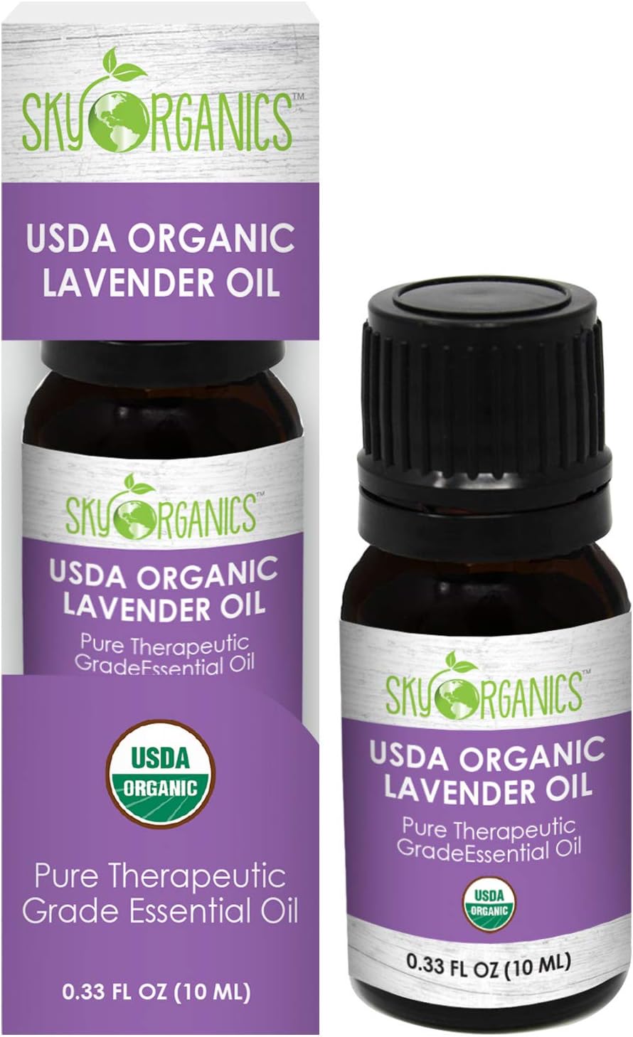 Sky Organics Organic Lavender Essential Oil, 100% Pure and Cold-Pressed USDA Certified Organic for Aromatherapy & DIY, 10ml.