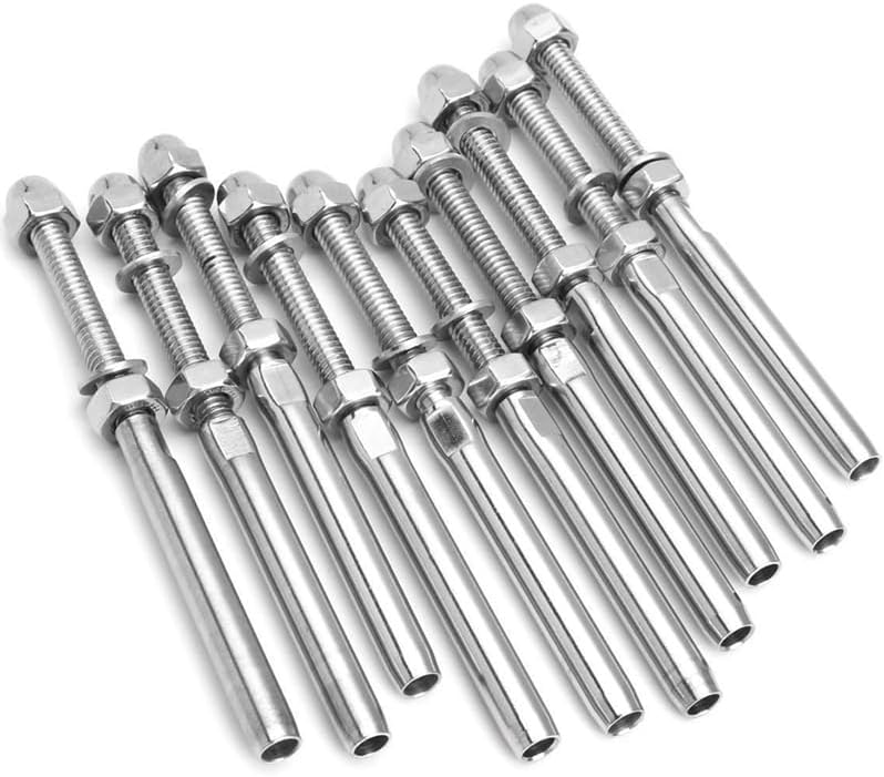 50 Pcs Stainless Steel Handrail Railing Cable Tensioner Threaded Stud End Fitting For 1/8 Inch Cable Wire (50 Pack) - (Color: Silver)