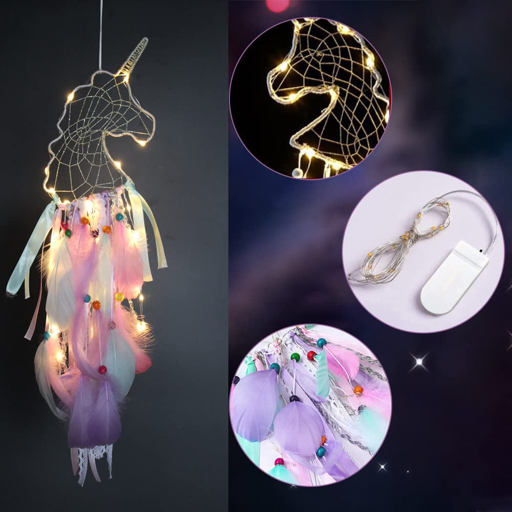 Attrape-rêves Licorne Pour Enfants, Plues Colorées Et Fleurs, Décoration De Chabre, Décoration