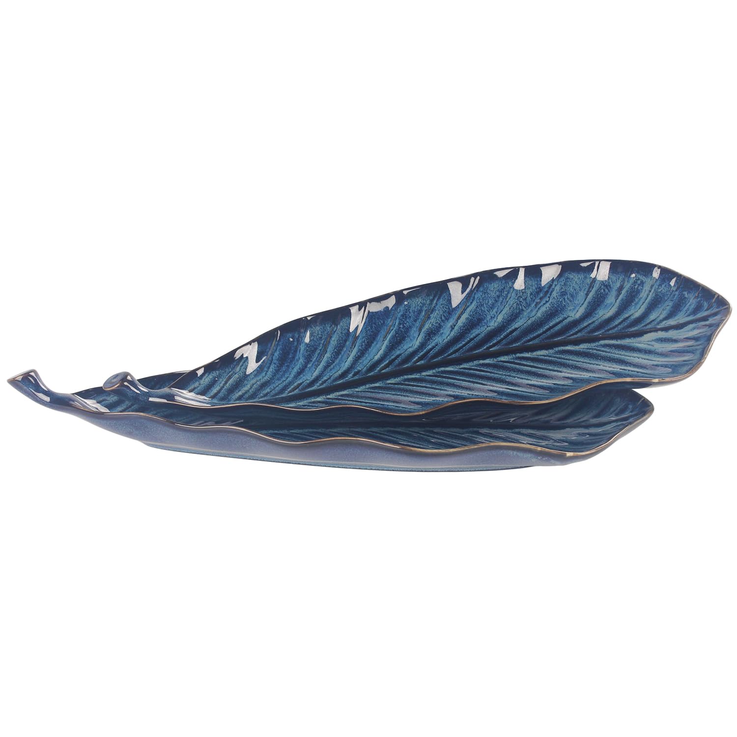 Lot de 2 grands plateaux de service pour le divertissement, plateaux et plateaux en porcelaine, passent au lave-vaisselle et au micro-ondes, bleu roi, 43,2 cm