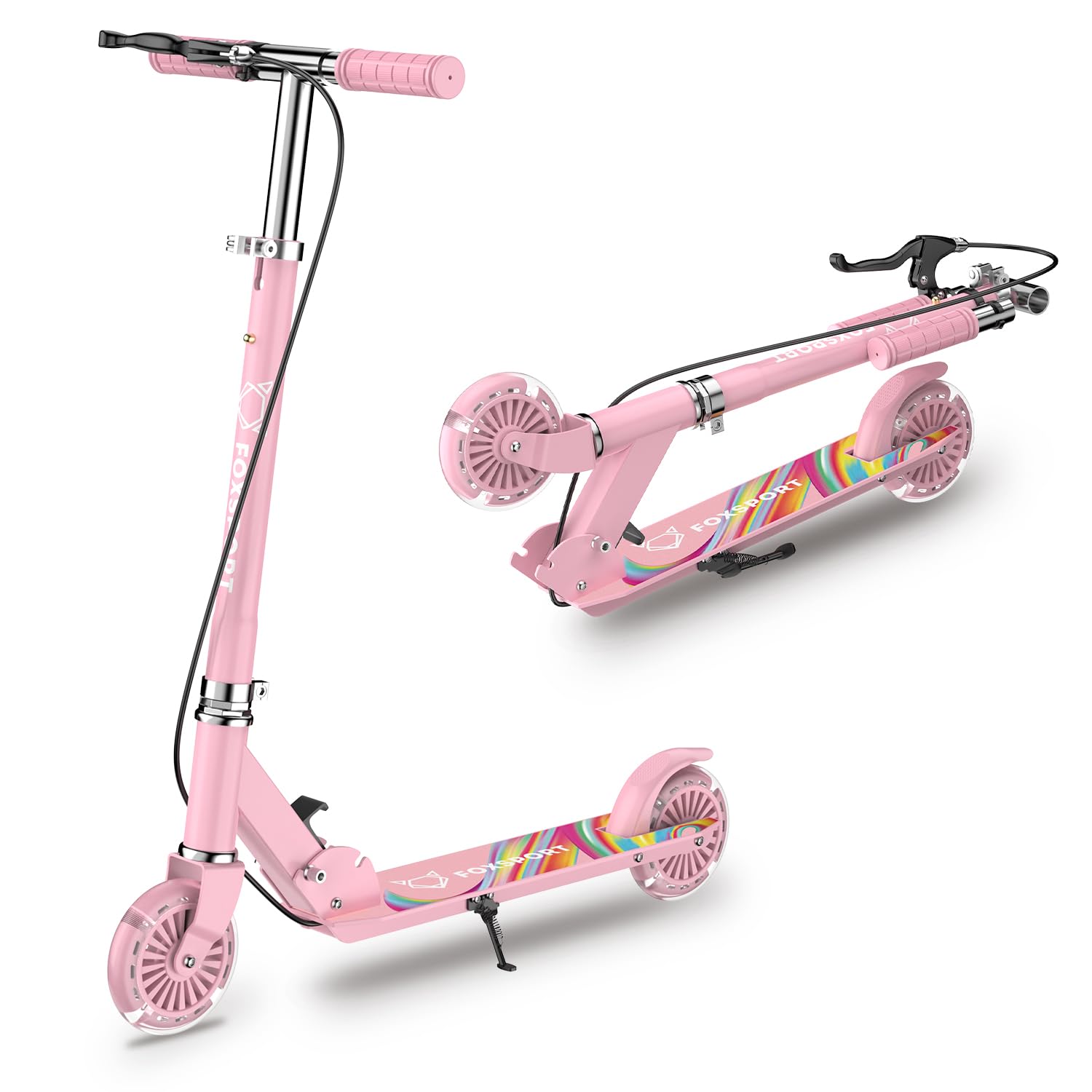 FOXSPORT Trottinette Pliable Enfant – Roues LED 120 Mm, 3 Hauteurs, Charge 100 Kg – Dès 3 Ans, Garçon Et Fille