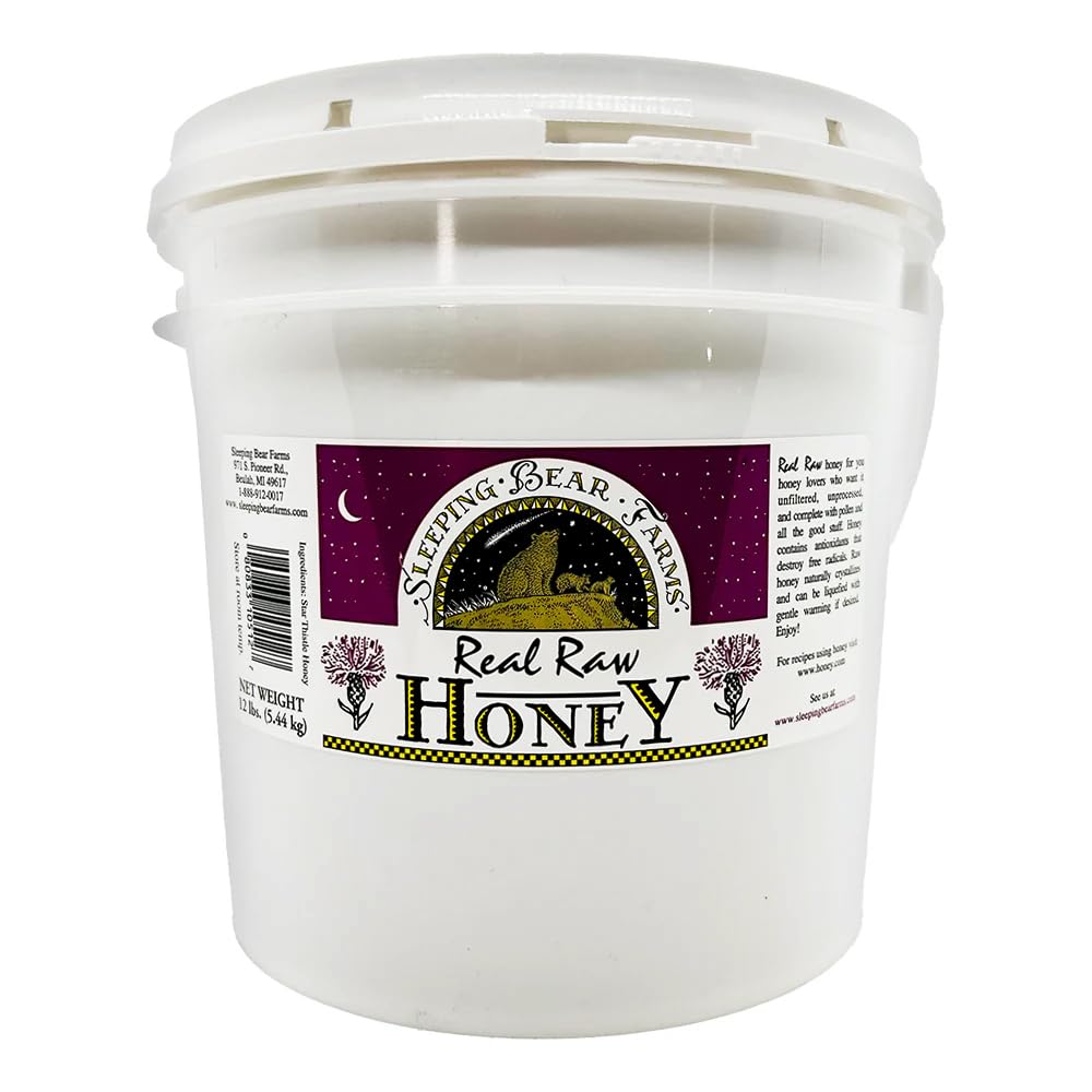 Raw Honey 1 Gallon Bucket- 12 Lbs. Pail Honey, Unfiltered, Unpasteurized, Unblended, Bulk, No Additives, Spreadable Creamy Honey from Our Beekeepers Hives