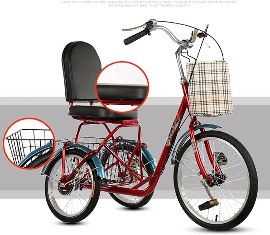 Comfort Three-Wheeled Bicycles for Seniors Mini Adult Tricycle Trike Three Wheels Bicycle with Front Rear Large Basket Seniors Men Women Picnics Shopping 3 Wheel Bike Trike