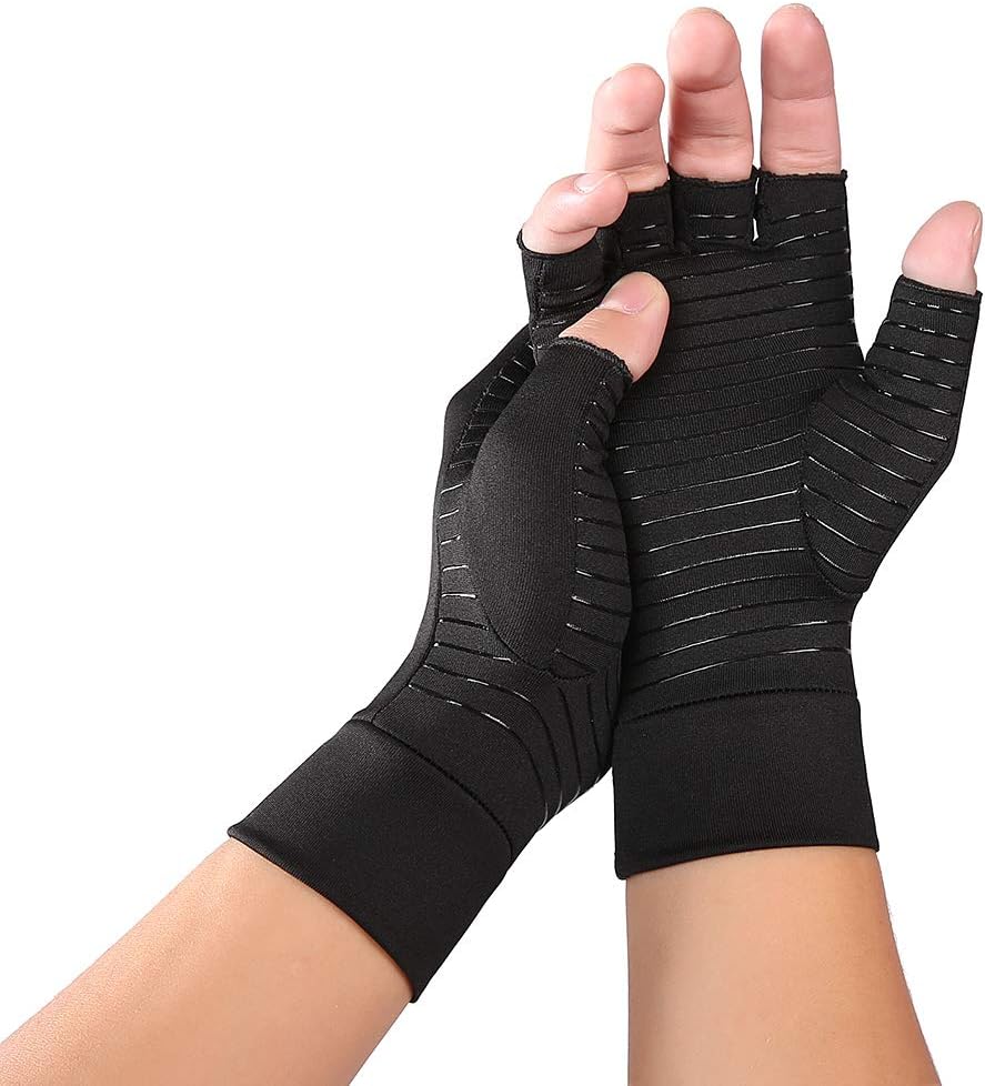 1Pair Arthritis Copper Compression Hand Gloves Fit Carpal Tunnel Hand Wrist Brace Support Highest Copper Content Alleviate Rheumatoid Pains Ease Muscle Tension Relieve
