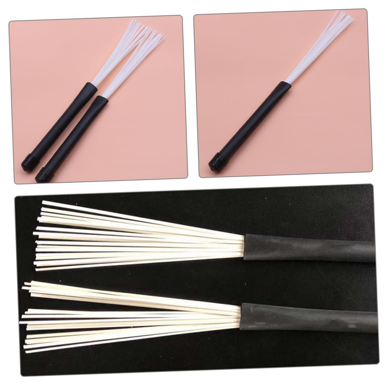 Levemolo Drum Brush Set 2 Nylon Brush Drum Sticks Wire Brush Drumsticks for Snare Drums Accessories