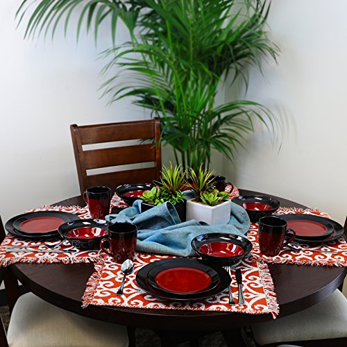 Elama Tanizia Two-Toned Red and Black Stoneware Set #TOP28