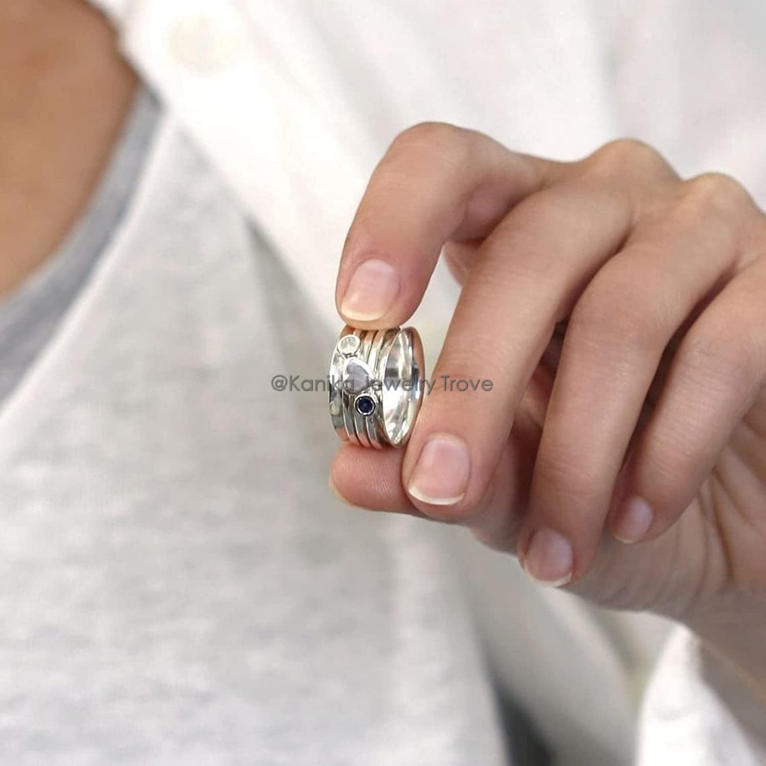 Customize your ring with any gemstone/birthstone, Red Onyx and Citrine Thumb 925 Sterling Silver Ring for Women, Size 10