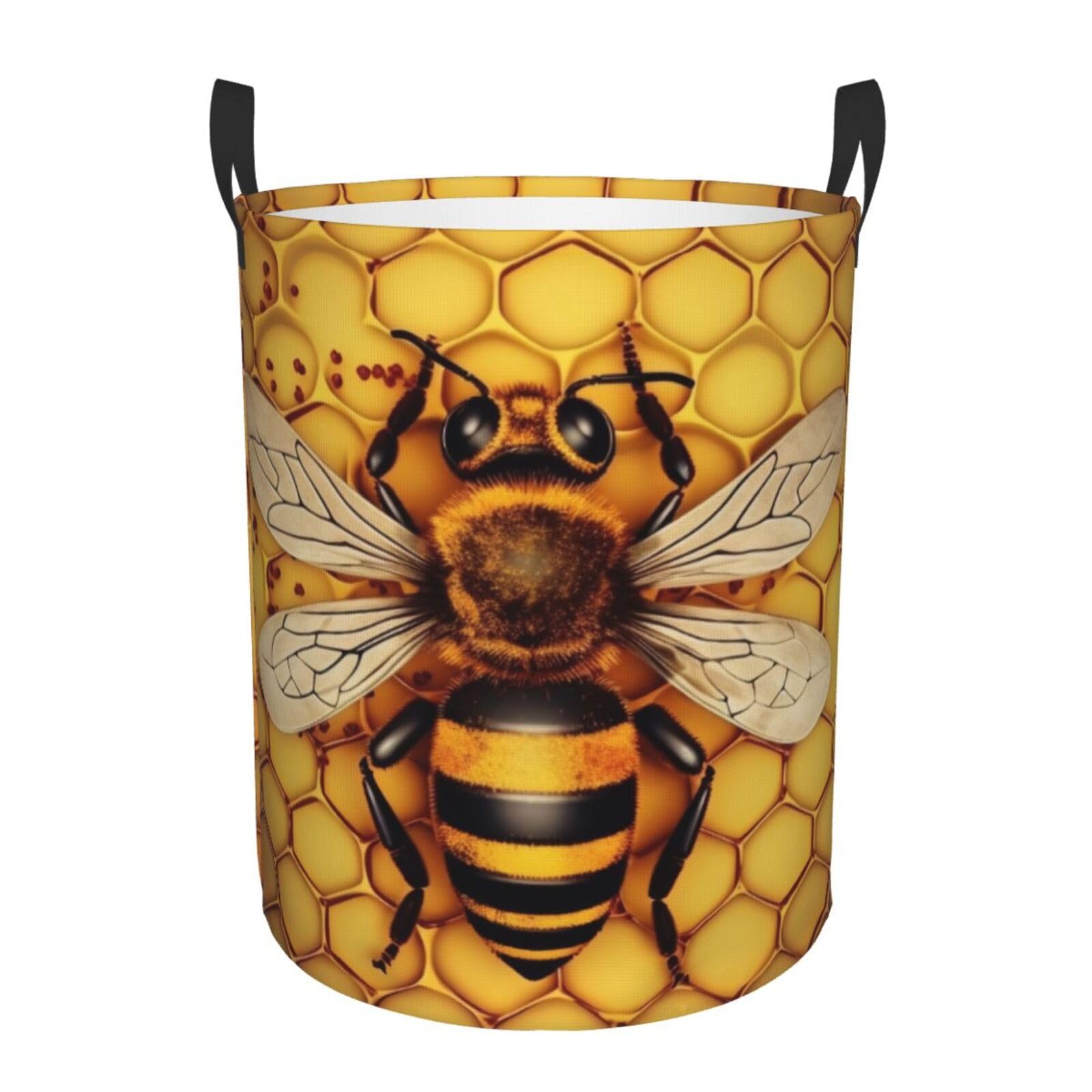 Zhongsk Bee Honeybee Circular Laundry Basket/Bee Honeybee/Foldable Dirty Clothes Storage Hamper, With Handles, Water Resistant, For Bedroom Bathroom Storage Bins 50X40cm